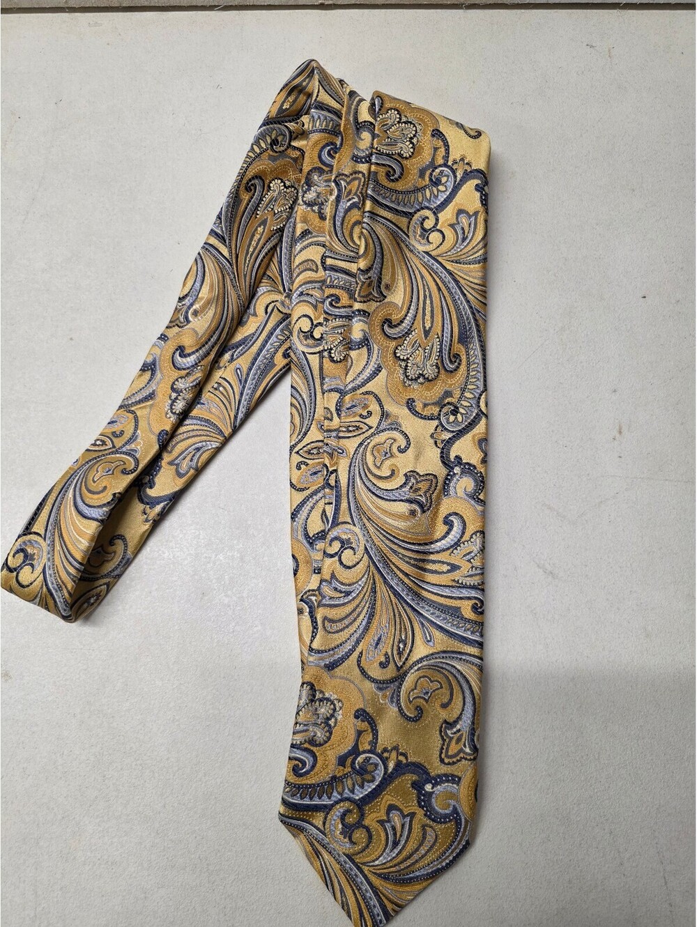 Countess Mara 100% Silk Paisley Tie Gold Blue Gray Jacquard Men's Neck Tie